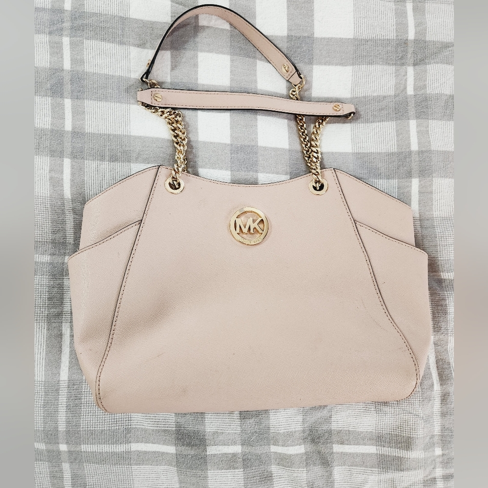 MICHAEL KORS Jet Set Travel Leather Ballet Blush LG Chain Shoulder Tote Bag